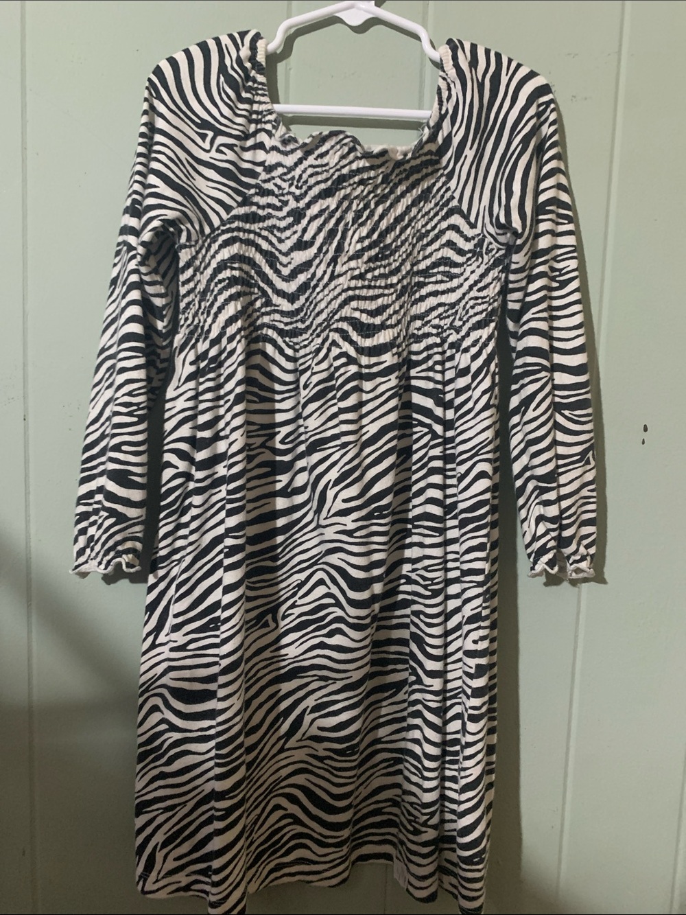 Girls Zebra Print Long Sleeve Dress - Black & White